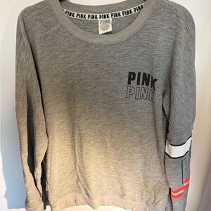 PINK Victoria's Secret Heather Gray Crewneck Sweatshirt with Sleeve Stripes